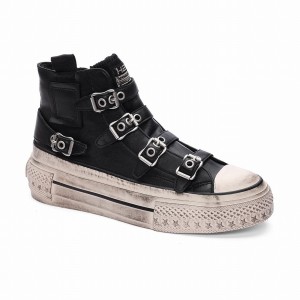 Women Ash Rainbow Leather Buckle Hightop Sneakers Black | 740072-599