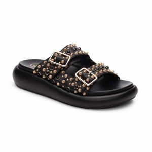 Women Ash Viking Studded Footbed Slides Black | 556704-010