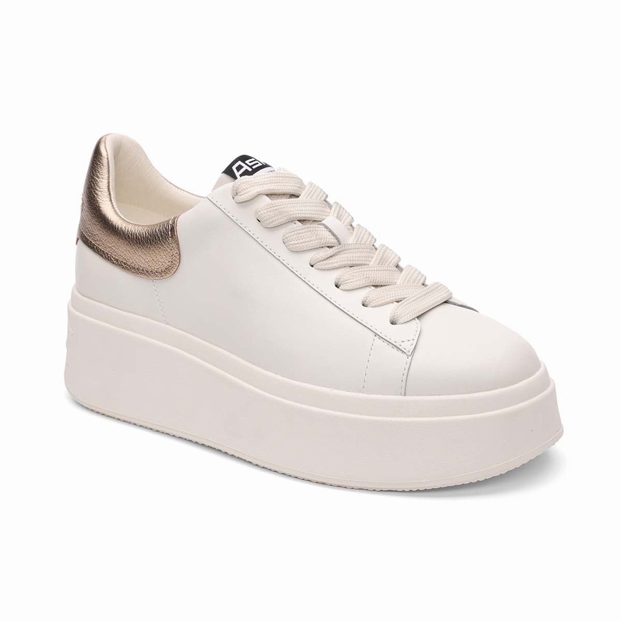 Women Ash Moby Brushed Metallic Platform Sneakers White | 404625-397