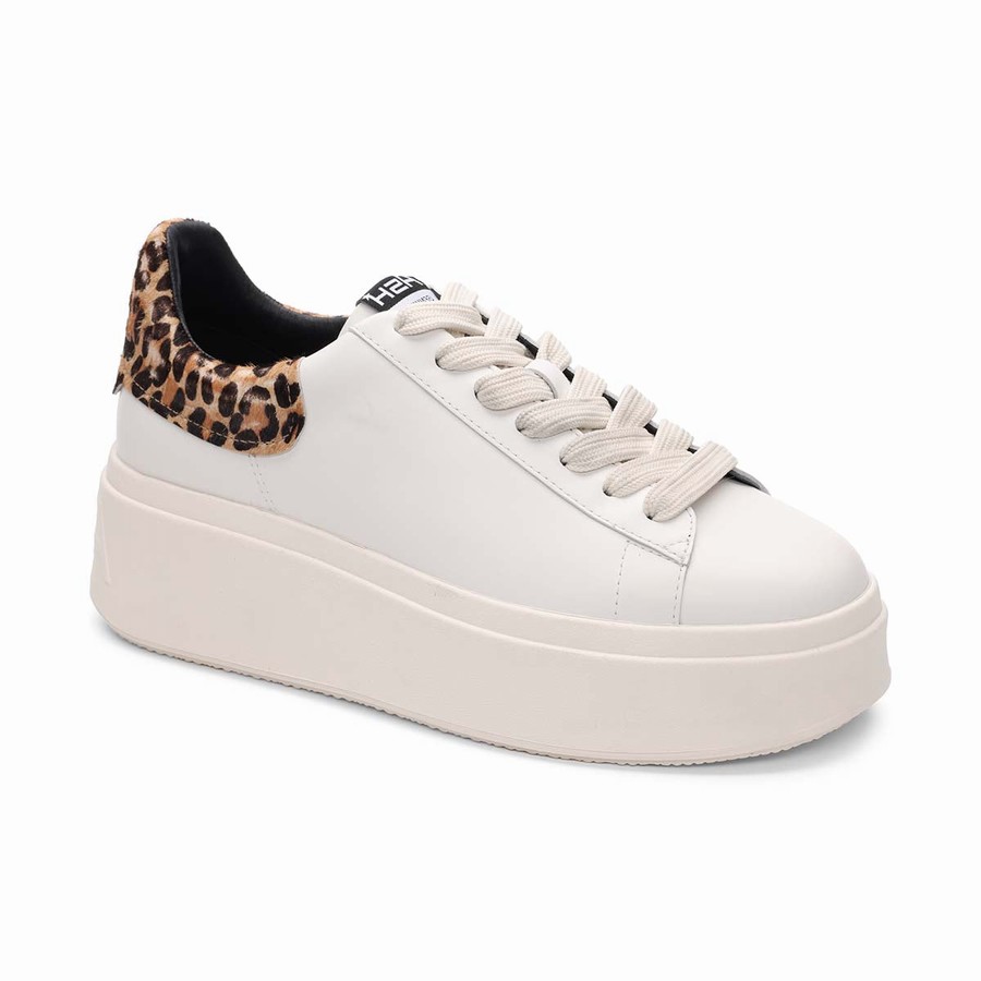 Women Ash Moby Leopard Platform Sneakers White | 599660-512