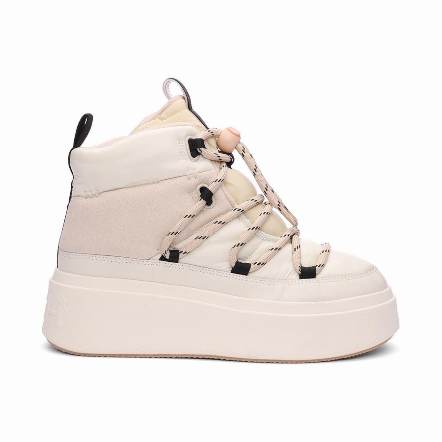 Women Ash Montana Puffy Nylon Winter Boots White | 033727-200