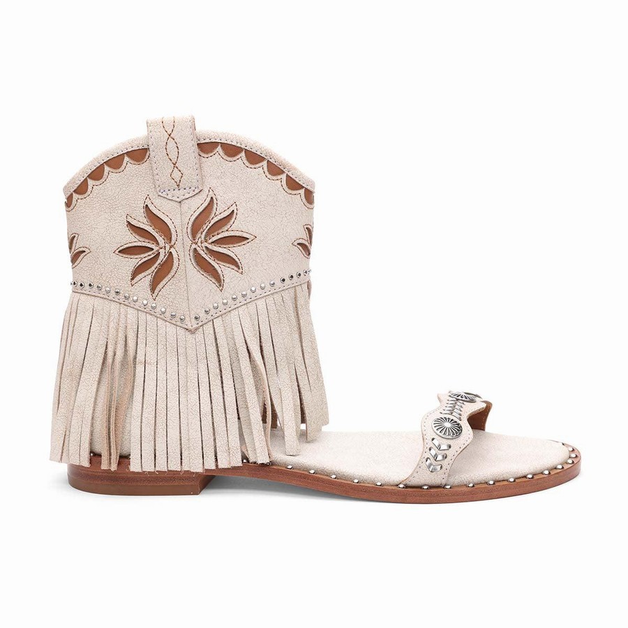 Women Ash Paquito Embellished Fringe Sandals Beige | 841389-788