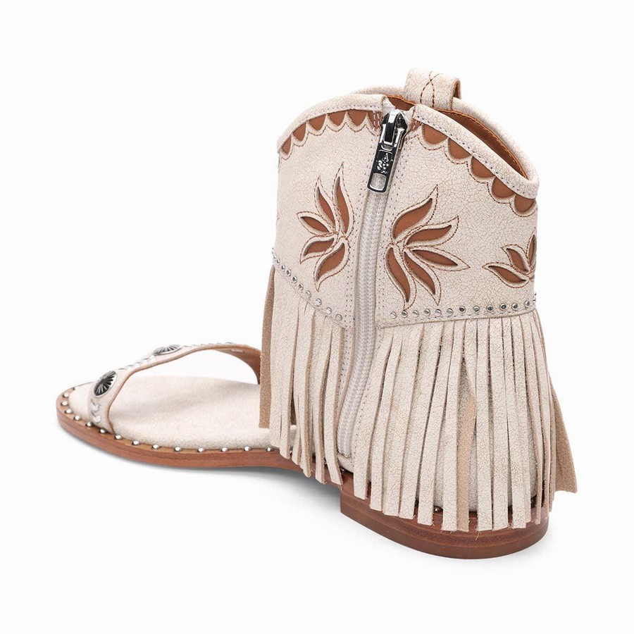 Women Ash Paquito Embellished Fringe Sandals Beige | 841389-788