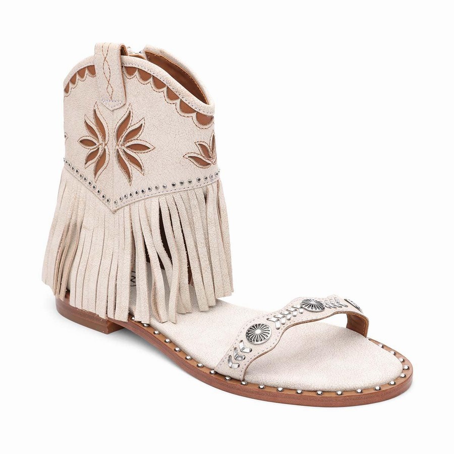 Women Ash Paquito Embellished Fringe Sandals Beige | 841389-788