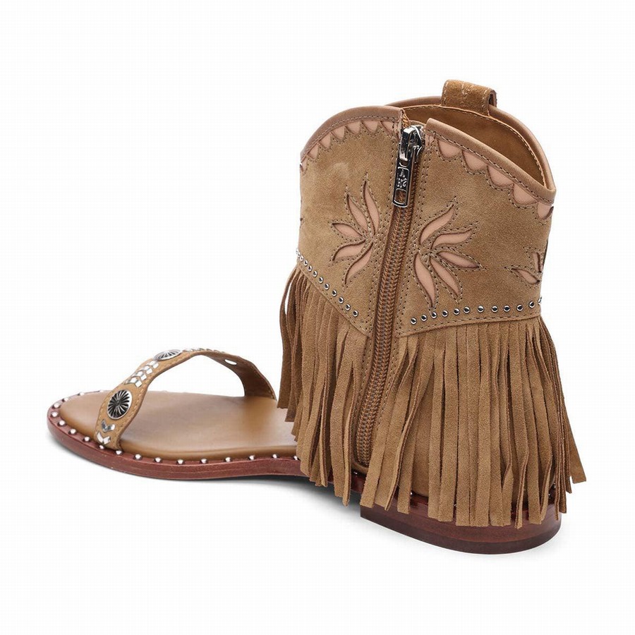 Women Ash Paquito Embellished Fringe Sandals Brown | 616361-875