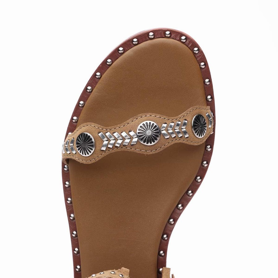 Women Ash Paquito Embellished Fringe Sandals Brown | 616361-875