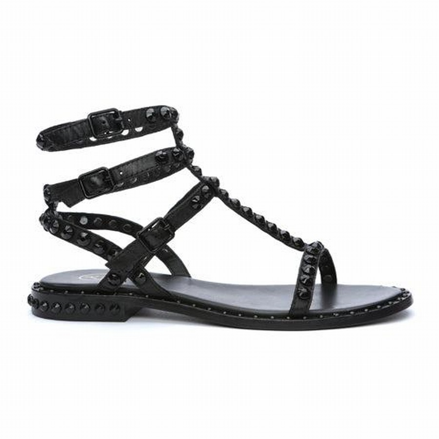 Women Ash Play Bis Tonal-Studded Flat Sandals Black | 229757-763