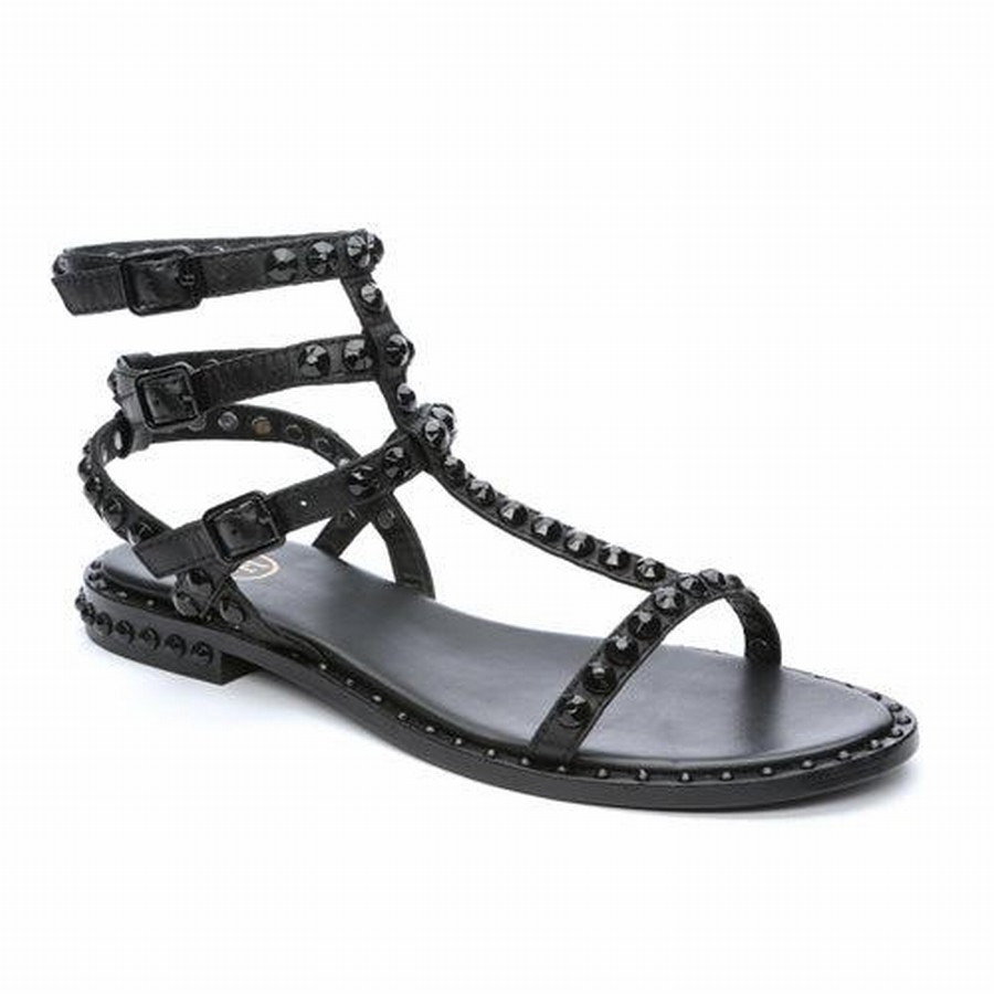 Women Ash Play Bis Tonal-Studded Flat Sandals Black | 229757-763