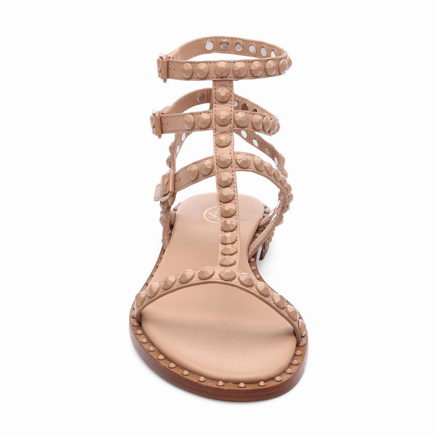 Women Ash Play Bis Tonal-Studded Flat Sandals Brown | 227194-791