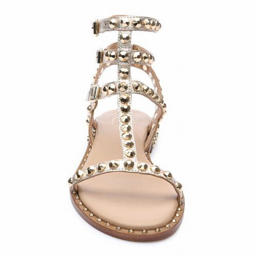 Women Ash Play Metallic Studded Flat Sandals Gold | 462945-558