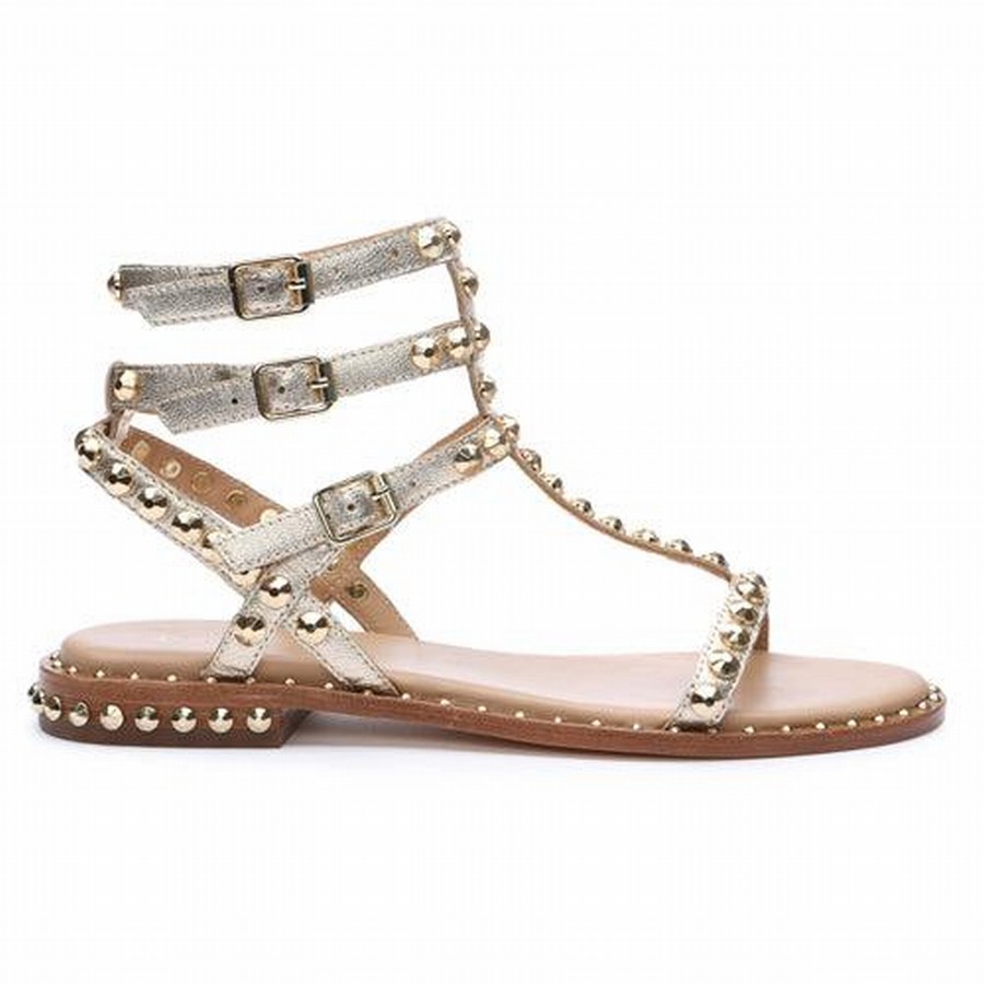 Women Ash Play Metallic Studded Flat Sandals Gold | 462945-558