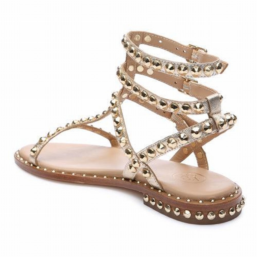 Women Ash Play Metallic Studded Flat Sandals Gold | 462945-558