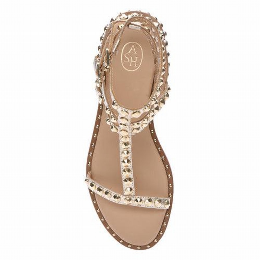 Women Ash Play Metallic Studded Flat Sandals Gold | 462945-558