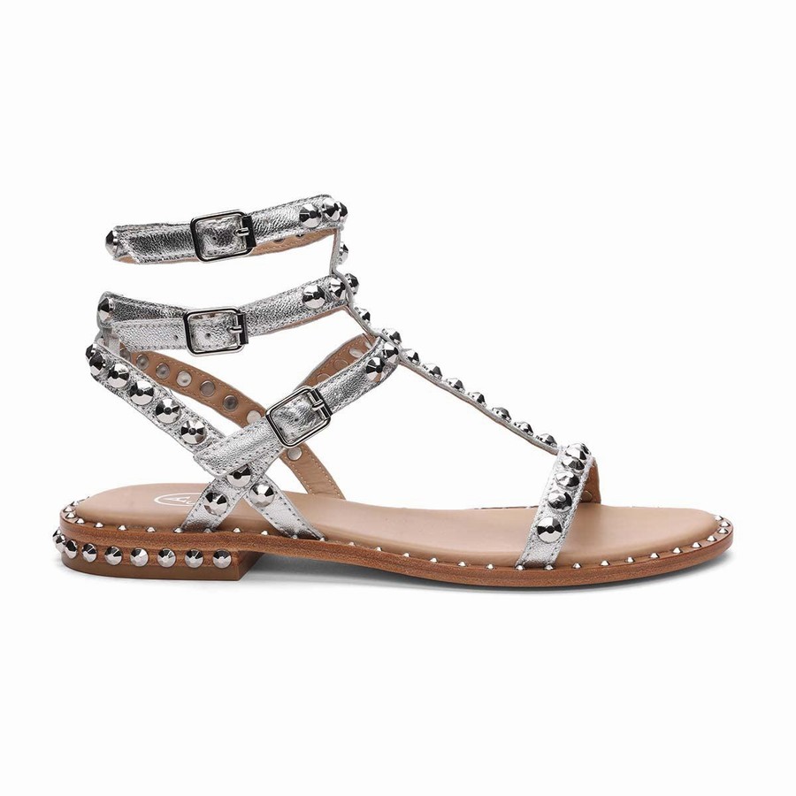 Women Ash Play Metallic Studded Flat Sandals Silver | 406276-308