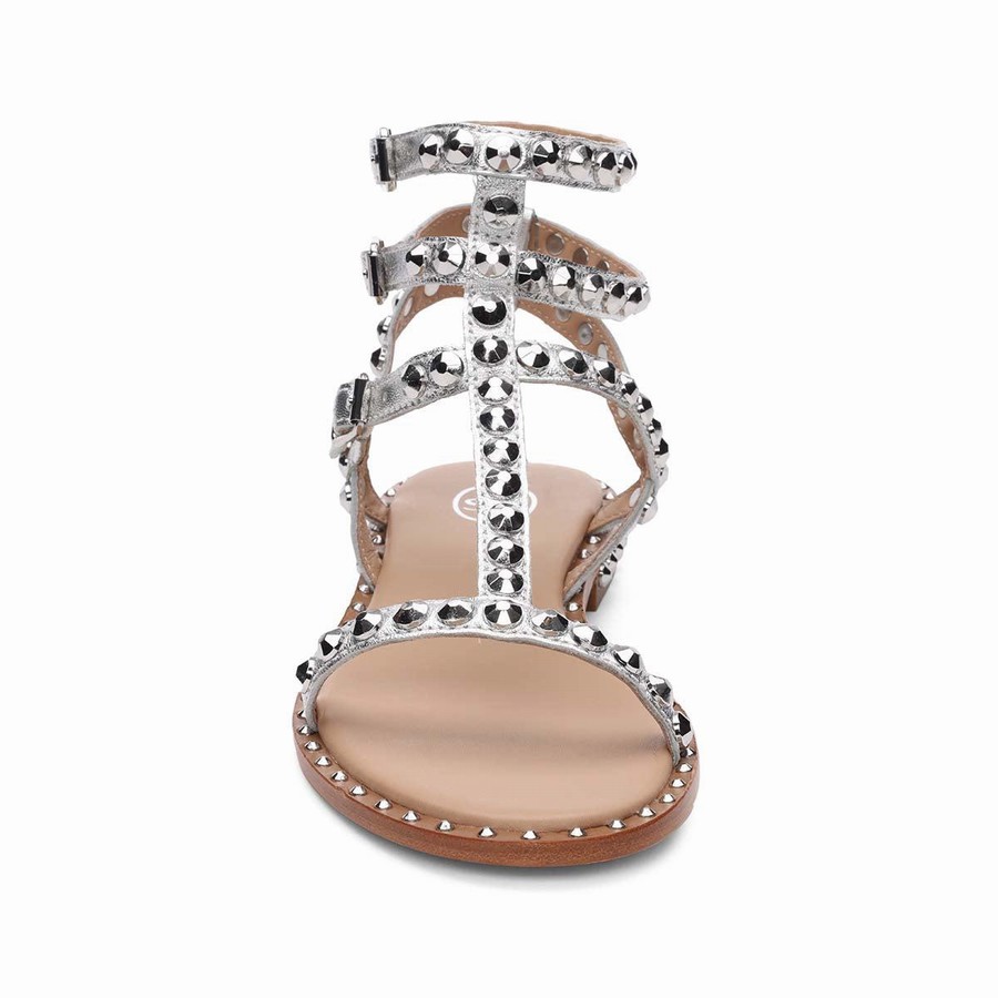 Women Ash Play Metallic Studded Flat Sandals Silver | 406276-308