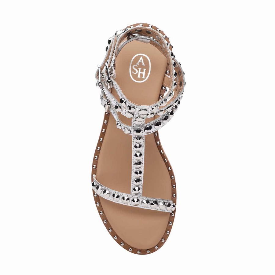 Women Ash Play Metallic Studded Flat Sandals Silver | 406276-308