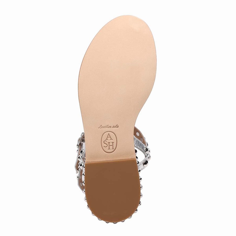 Women Ash Play Metallic Studded Flat Sandals Silver | 406276-308