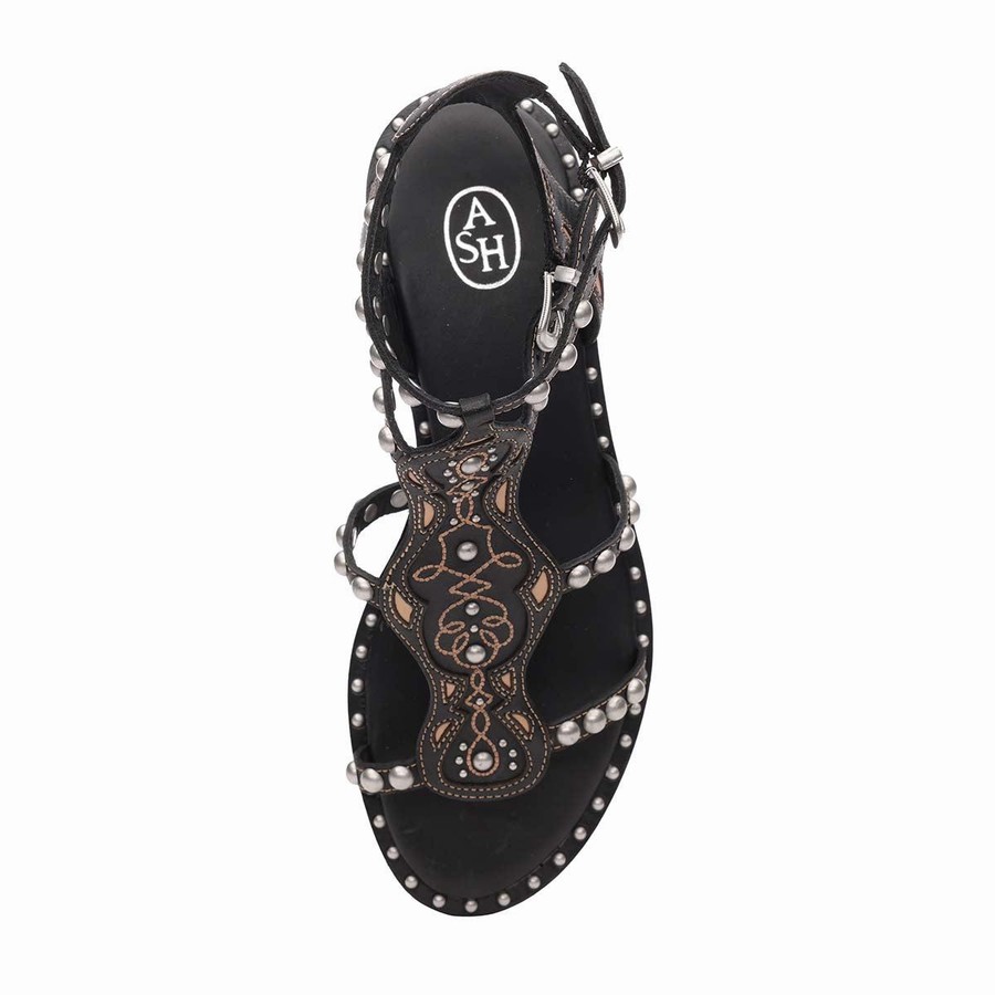 Women Ash Plaza Studded Flat Sandals Black | 012936-131