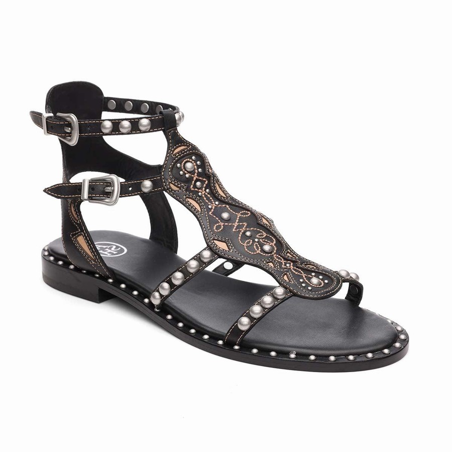 Women Ash Plaza Studded Flat Sandals Black | 012936-131