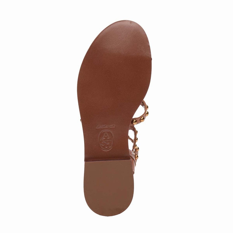 Women Ash Plaza Studded Flat Sandals Brown | 220531-587