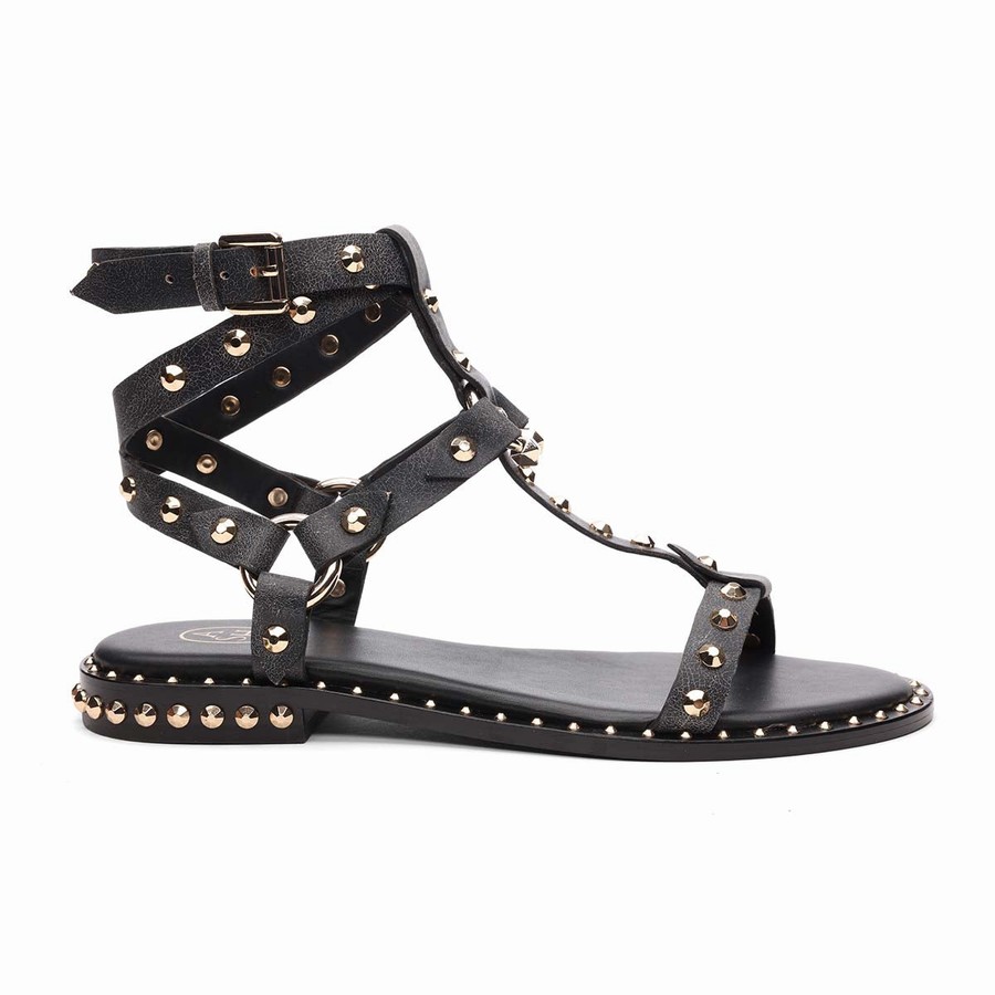 Women Ash Pulp Studded Flat Sandals Black | 138868-695