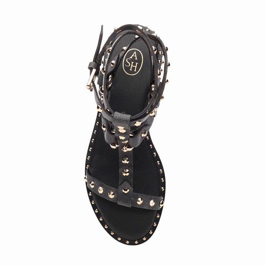 Women Ash Pulp Studded Flat Sandals Black | 138868-695