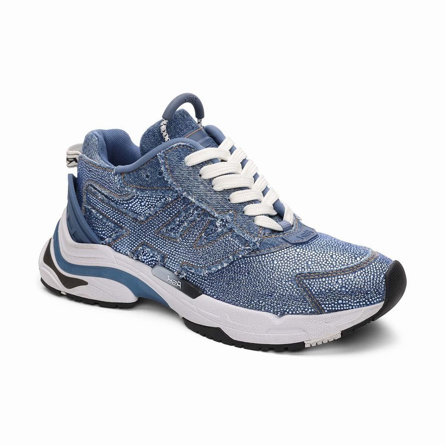 Women Ash Race Strass Denim Fashion Sneakers Blue | 366394-794