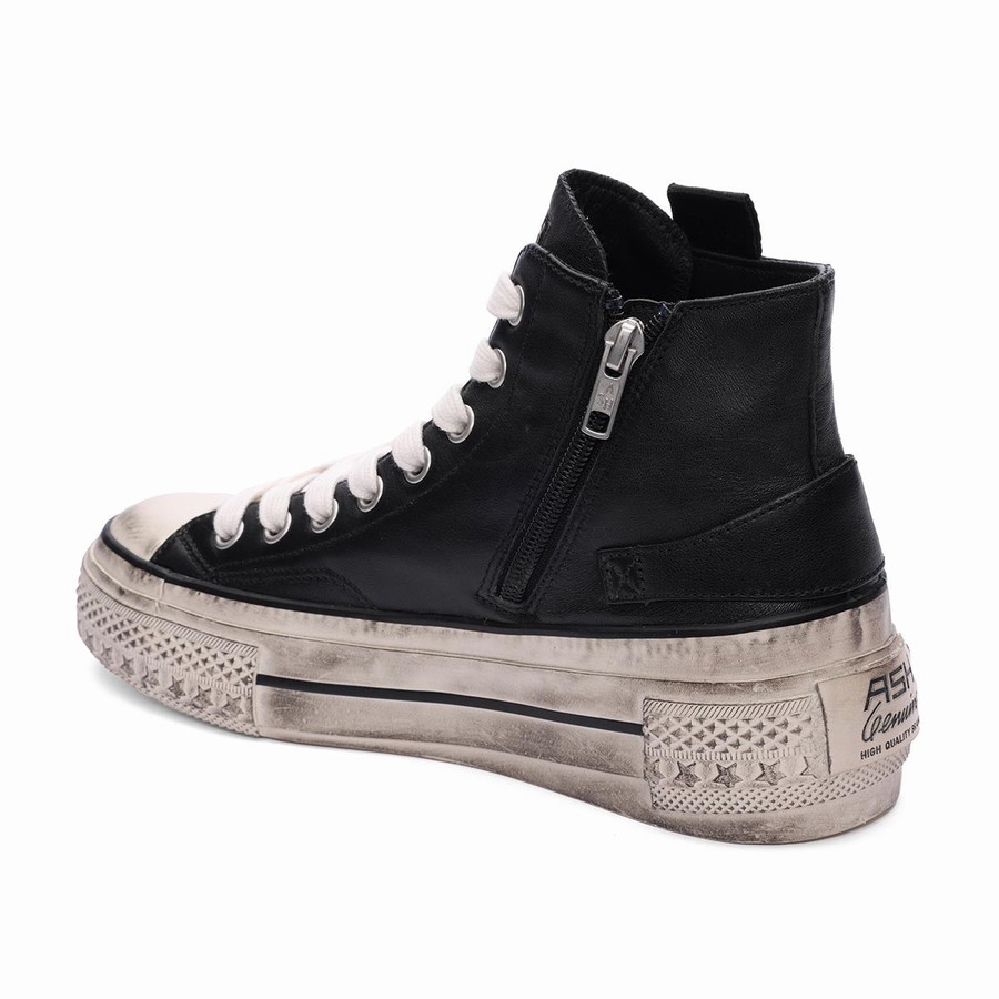 Women Ash Rage Leather Lace Up Hightop Sneakers Black | 401515-190