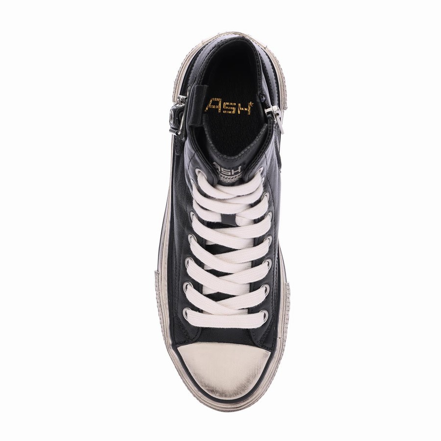 Women Ash Rage Leather Lace Up Hightop Sneakers Black | 401515-190