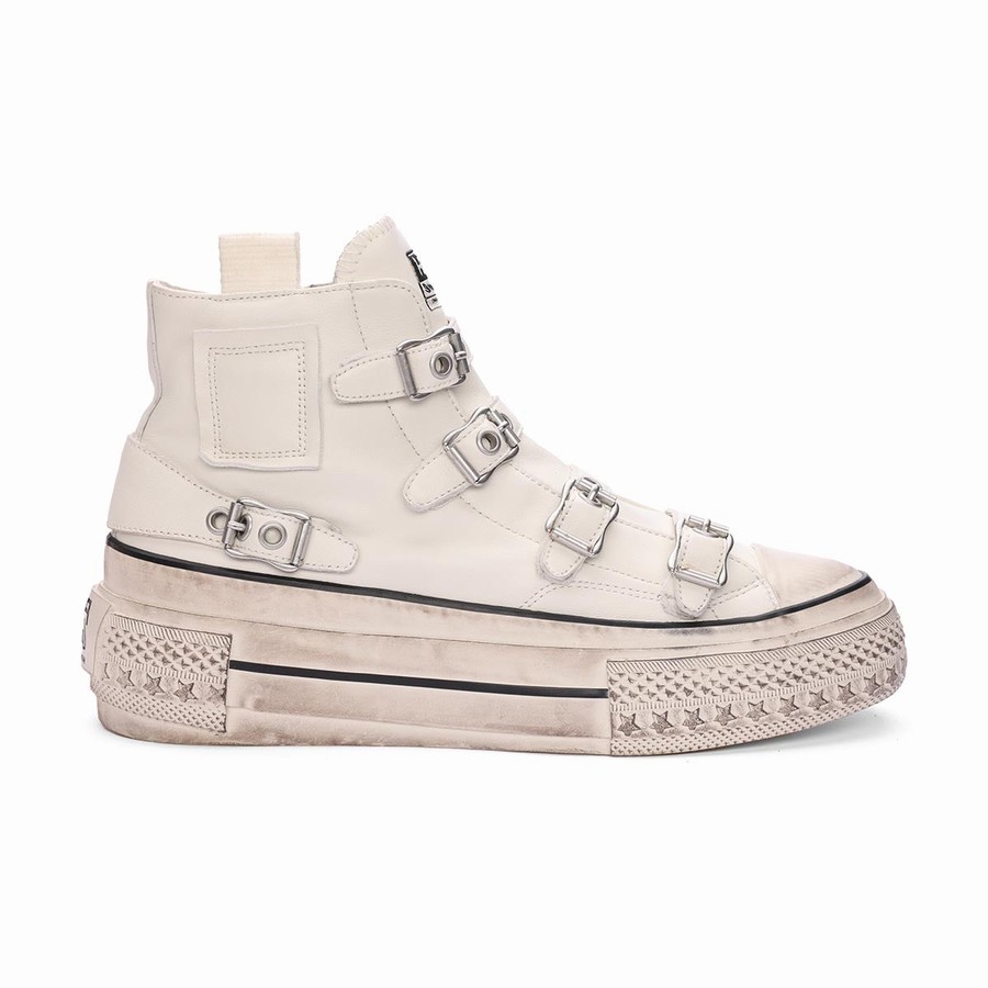 Women Ash Rainbow Leather Buckle Hightop Sneakers White | 705909-682