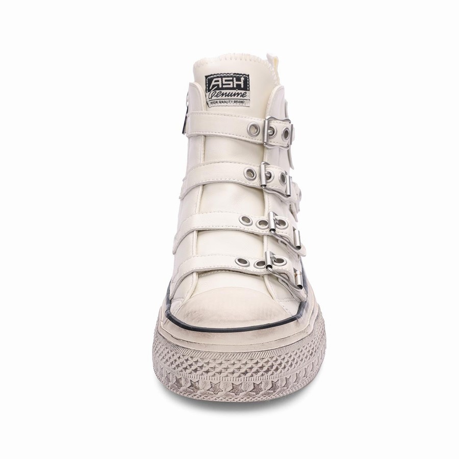 Women Ash Rainbow Leather Buckle Hightop Sneakers White | 705909-682