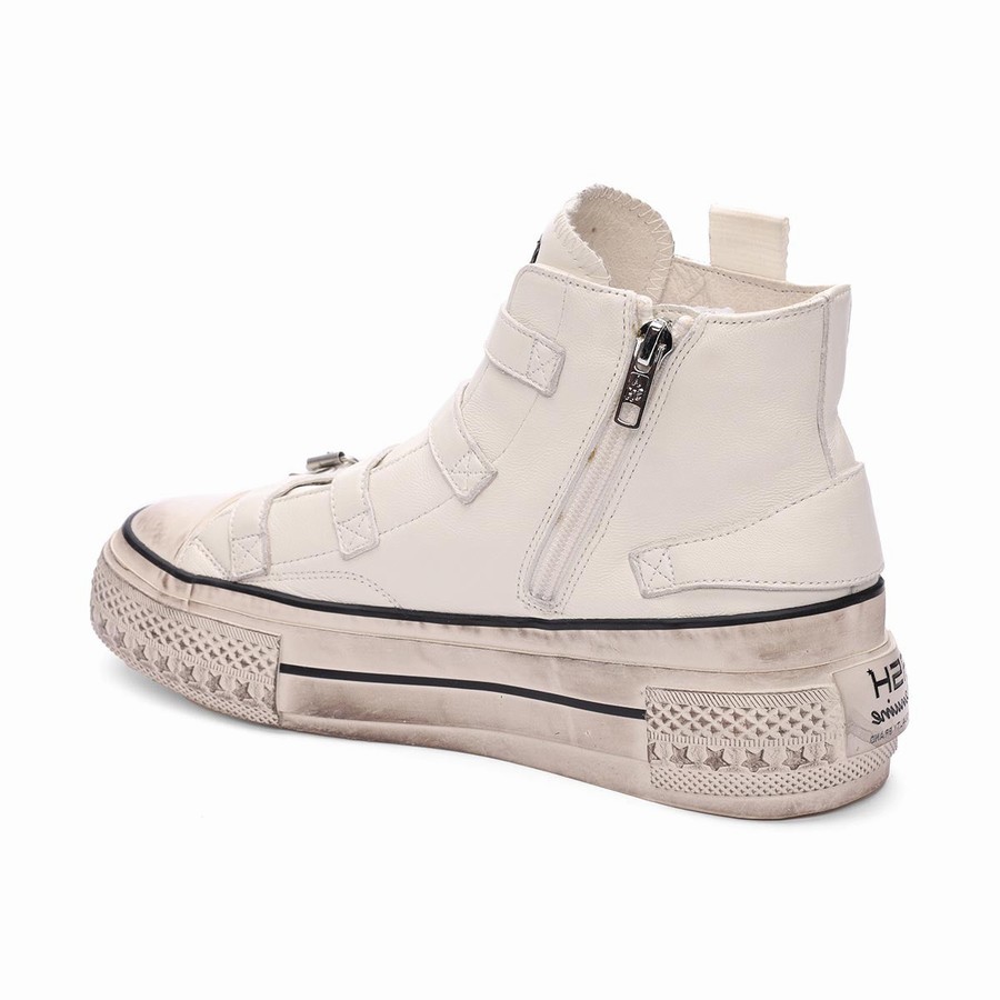 Women Ash Rainbow Leather Buckle Hightop Sneakers White | 705909-682