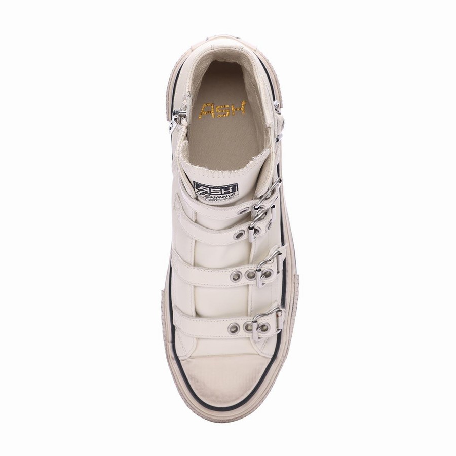 Women Ash Rainbow Leather Buckle Hightop Sneakers White | 705909-682