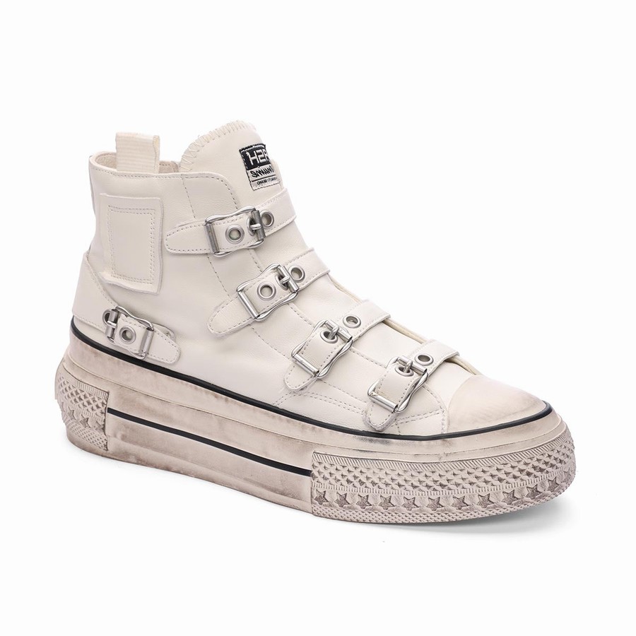 Women Ash Rainbow Leather Buckle Hightop Sneakers White | 705909-682