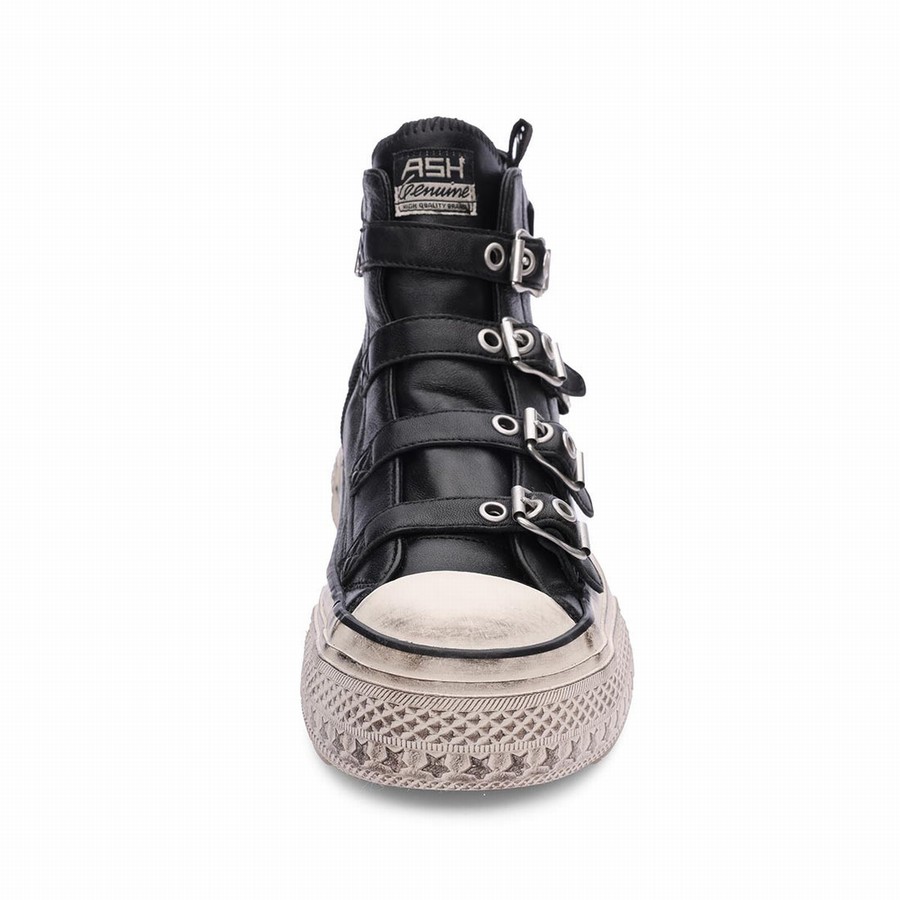 Women Ash Rainbow Leather Buckle Hightop Sneakers Black | 740072-599