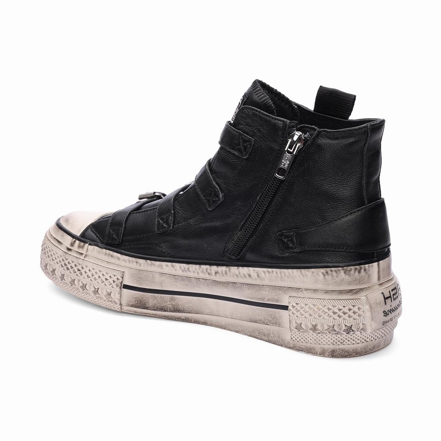 Women Ash Rainbow Leather Buckle Hightop Sneakers Black | 740072-599