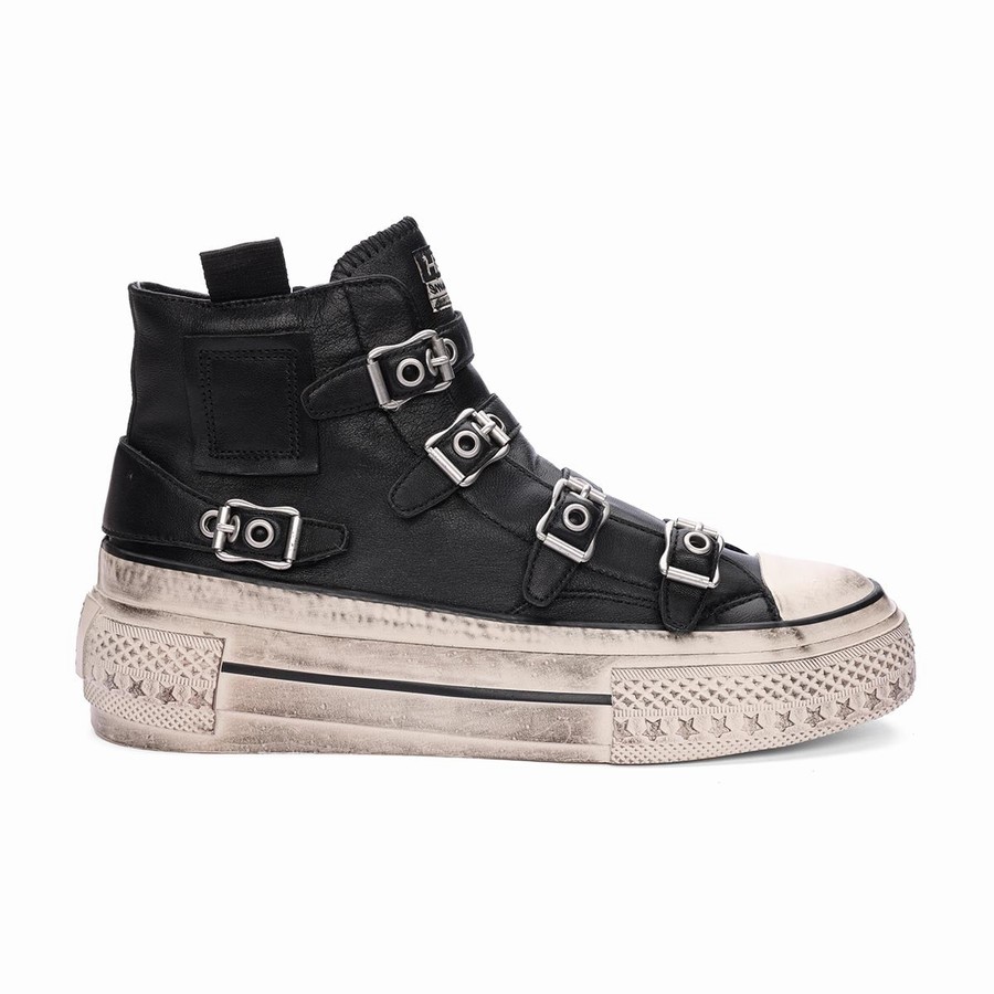 Women Ash Rainbow Leather Buckle Hightop Sneakers Black | 740072-599