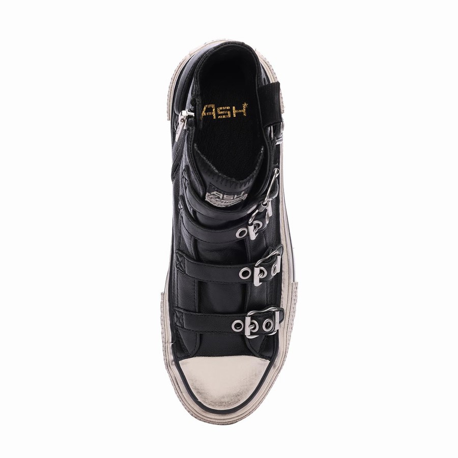 Women Ash Rainbow Leather Buckle Hightop Sneakers Black | 740072-599