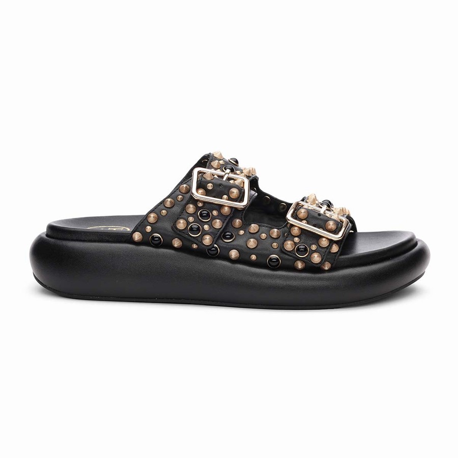 Women Ash Viking Studded Footbed Slides Black | 556704-010