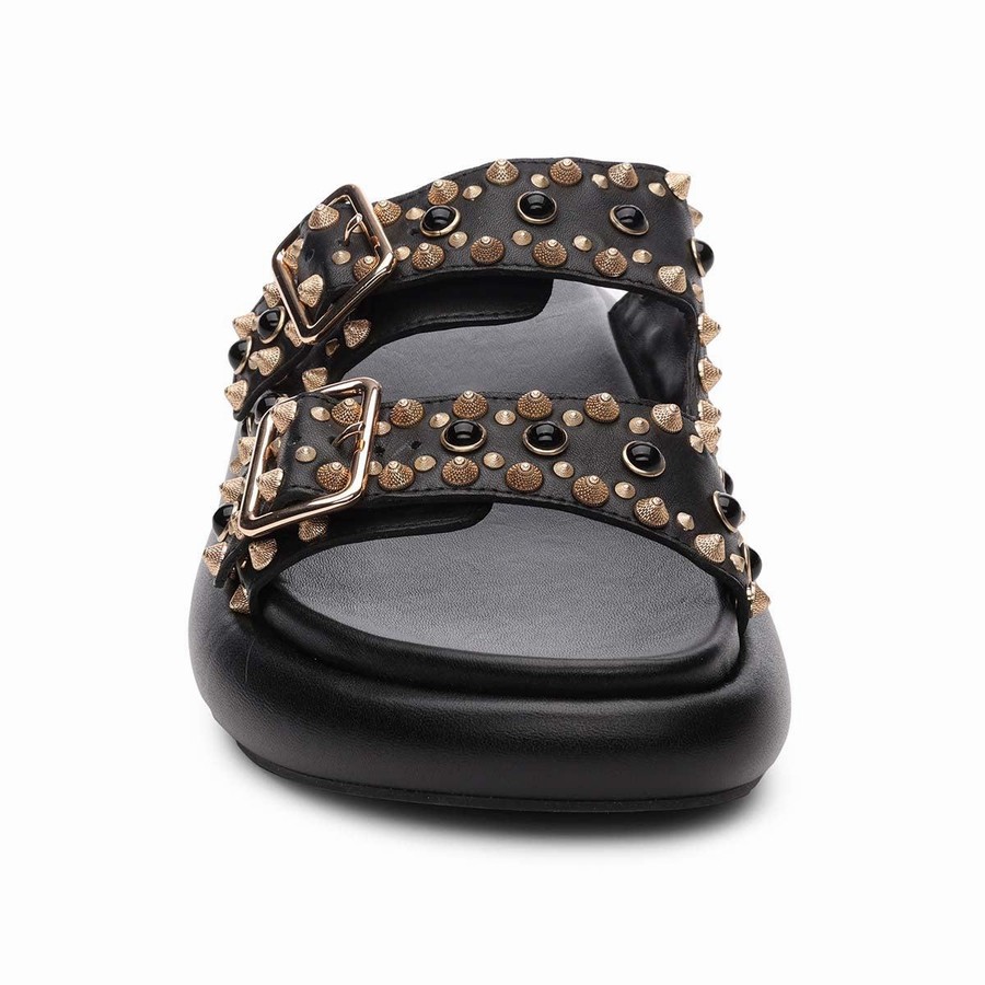 Women Ash Viking Studded Footbed Slides Black | 556704-010