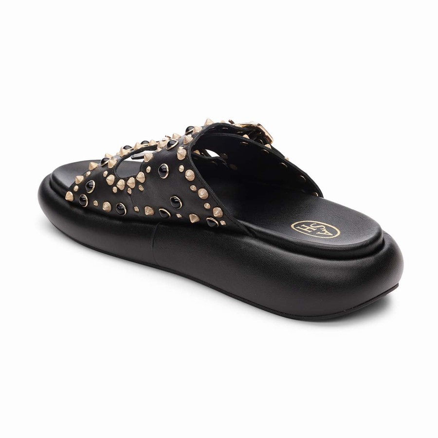 Women Ash Viking Studded Footbed Slides Black | 556704-010